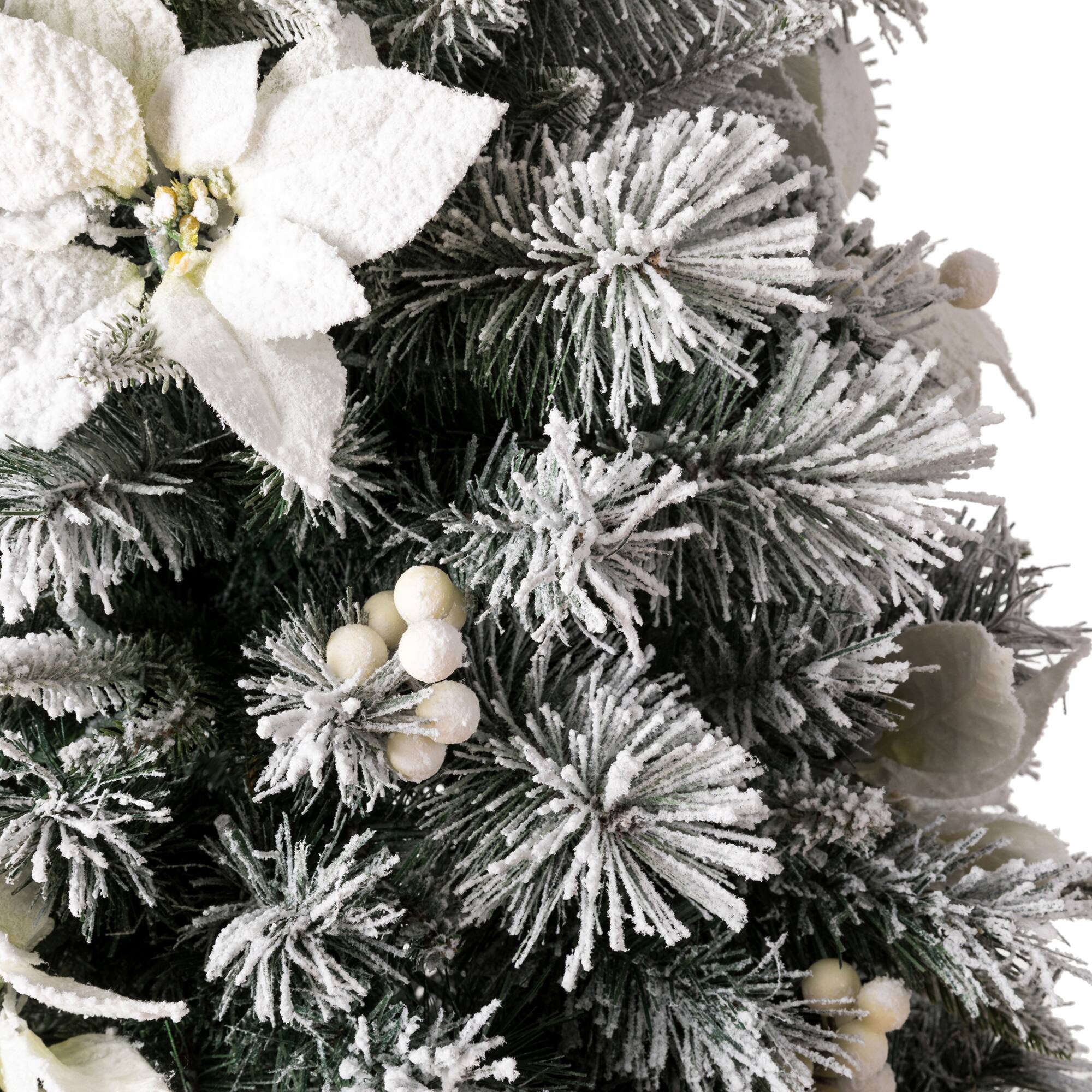 5ft. Pre-Lit Flocked Pine Artificial Christmas Tree in Planter Set, Warm White LED Lights